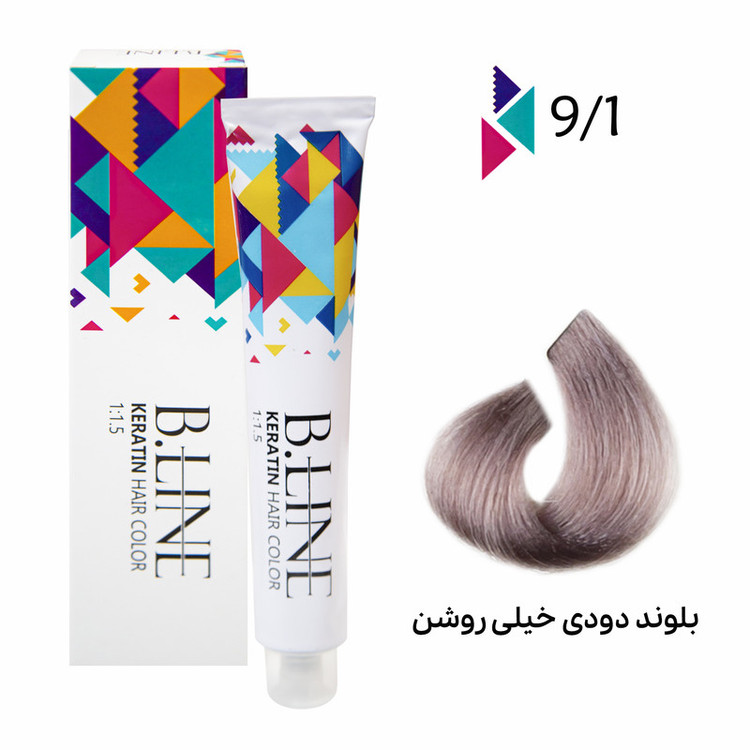 رنگ مو بی لاین شماره 9.1 حجم 100 میلی لیتر رنگ بلوند دودی خیلی روشن