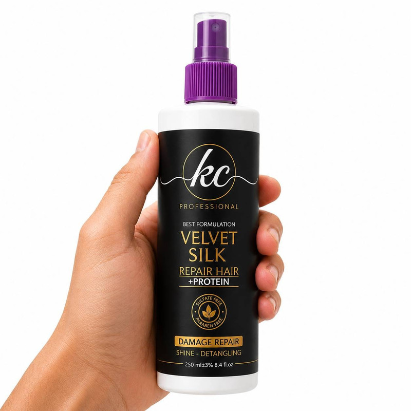 ابریشم ساز KC مدل velvet silk مناسب برای موهای فر و کراتین شده حجم 400 میلی لیتر