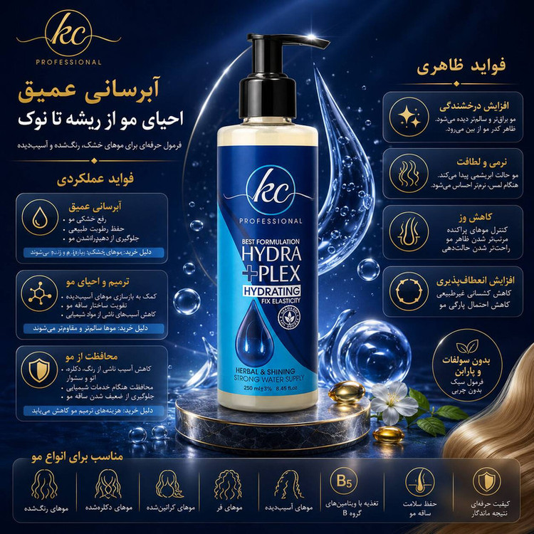 هیدرو پلکس نانو KC مدل hydra plex مناسب برای موهای رنگ شده حجم 400 میلی لیتر